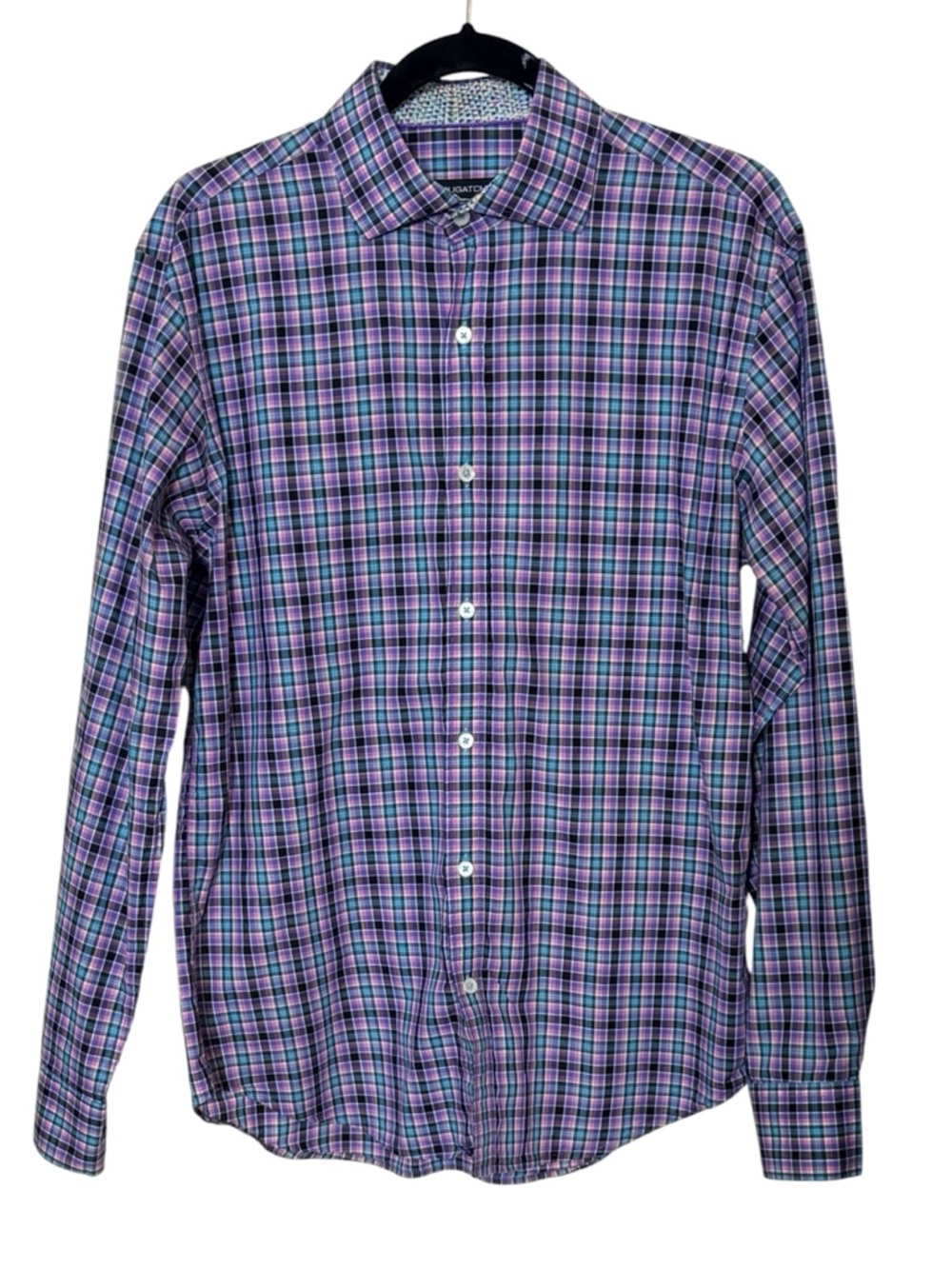 Bugatchi Men’s Shaped Fit Plaid Long Sleeve Button Down Shirt Size Medium